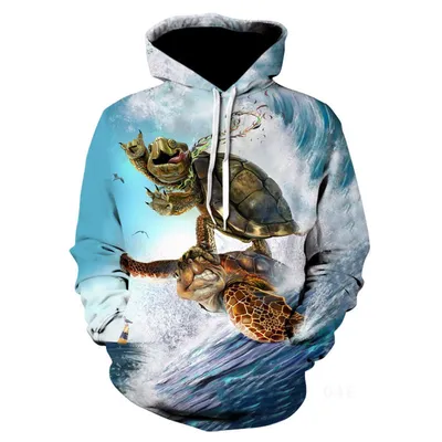 3D Digital Printed Turtle Hoodie Fashion Trend Men's Pullover