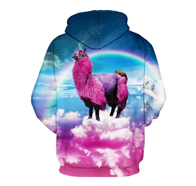 3D Animal Print On The Cloud Hooded Pocket Pullover Sweater Men's Hood