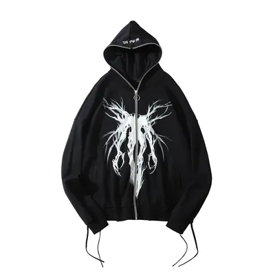  FallWinter College BF Wind Hooded Cardigan Sweatshirt National Tide Printed Loose Sports Casual Hoodie