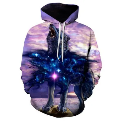 3D Digital Animal Print Hooded Round Neck Sweatshirt