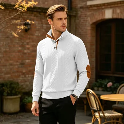 Mens Jacquard Crew-neck Long-sleeve Sweater