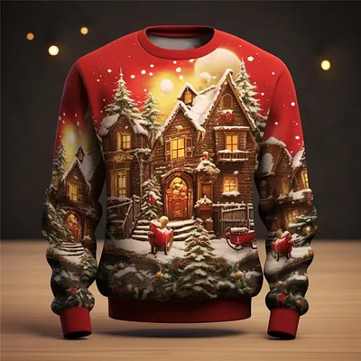 3D Digital Printed Round Neck Pullover Men's Sweater