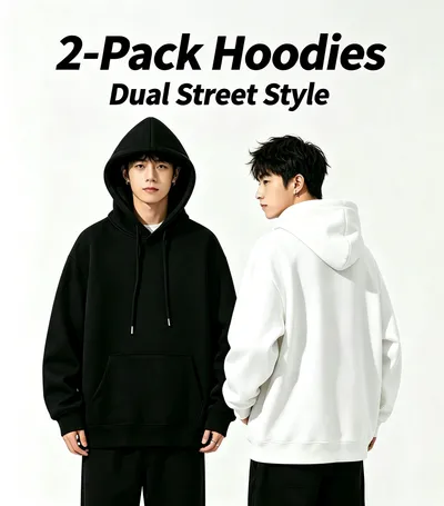 2026 New Black And White Hooded Sweatshirt, Simple Solid Color Basic Men's Loose All-Match Casual Sweatshirt