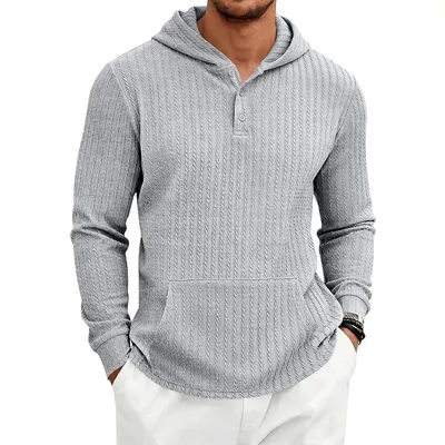 Herringbone Jacquard Textured Casual Mens Hoodie