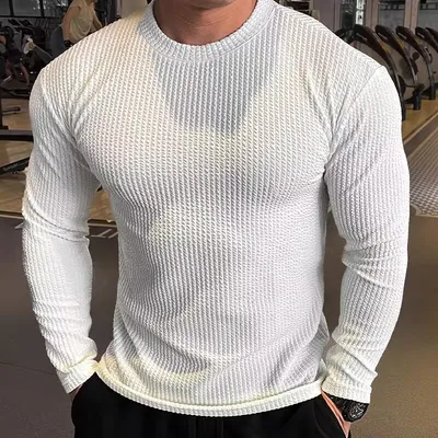 Mens Fashionable Casual Waffle-Weave Sweatshirt