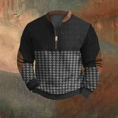 3D Digital Print Retro Mens Half-Zip Crewneck Sweatshirt