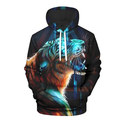 3D Digital Animal Print Top Casual Hooded Pullover