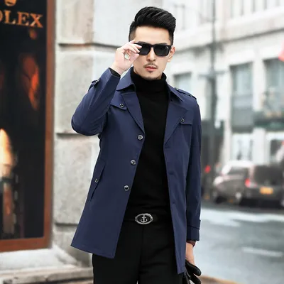 Autumn Windbreaker Men's Mid Length Business Casual Plus Size