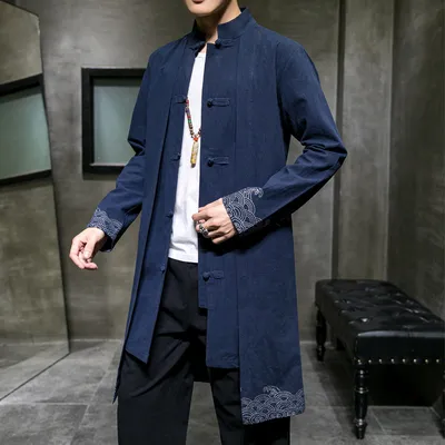Autumn and winter Chinese style men's cotton, linen and linen Hanfu