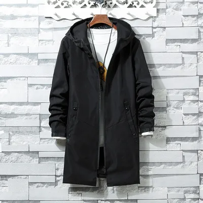 Autumn Hooded Jacket Coat Solid Color Mid Length