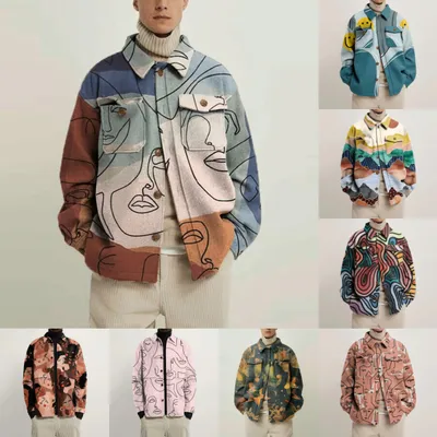  Explosive Autumn Printed Lapel Men's Jacket Top