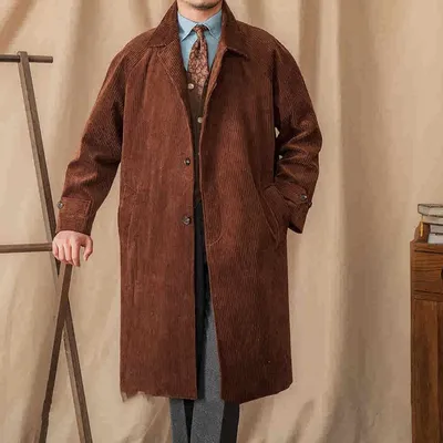 Autumn Corduroy Long-cut Coat Casual Loose Raglan Sleeve Retro