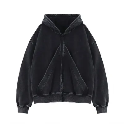 American-style Vintage Washed-and-distressed Cardigan Zip-up Hoodie