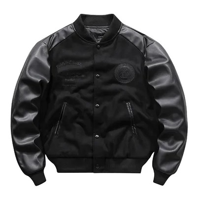 American Retro Woolen Coat Stitching Embroidered Flight Jacket