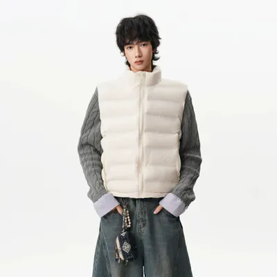 American Style Button-down Solid-color Cotton Jacket Vest