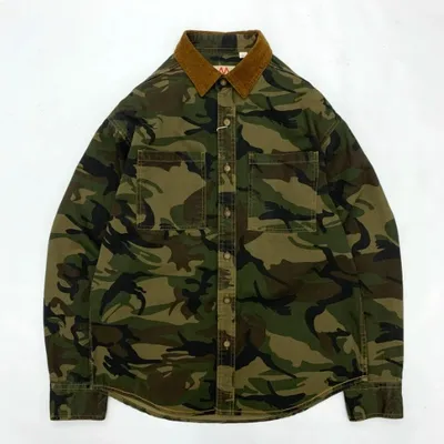 American Retro Camouflage Shirt Men's Corduroy Stitching Lapel