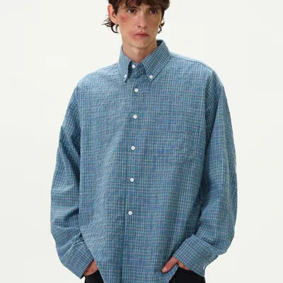 American Style Vintage Plaid Pleated Shirt Top
