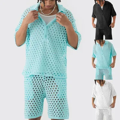 Arrival Buttoned Polo-Neck Knit Top And Shorts Set