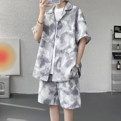American-style Retro Tie-Dye Short-Sleeve Shirt Sports Suit For Men