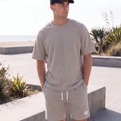 Athleisure T-shirt And Shorts Waffle-knit Set Korean-style Chic For Wearing Out