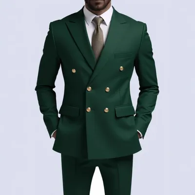 Business Non-Iron Two-Piece Suit With Double-Breasted Gold Buttons