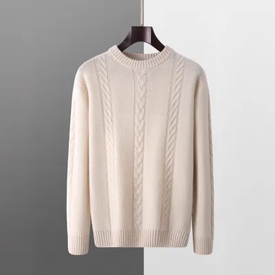 100 Pure Wool Sweater Men's Round Neck Thickened Warm Long Sleeves Sweater
