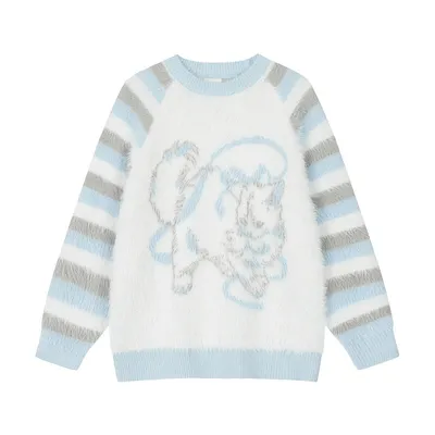 American Cat Sweater Men's Casual Patchwork Stripes