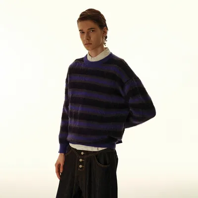 American Retro Cleanfit Striped Round Neck Pullover Sweater For Men
