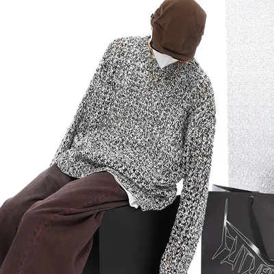 American Show Mixed Color Design Hollow Long Sleeve Sweater