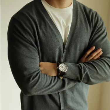 100 Cotton Knit Cardigan Coat Slim-fit Long Sleeve Solid Color And V-neck