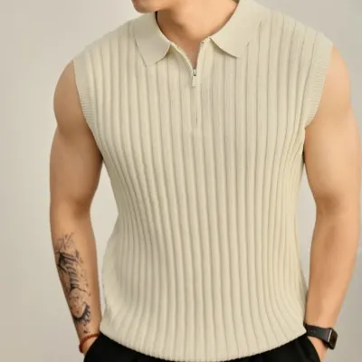 Mens Sleeveless T-Shirt Knitted Top