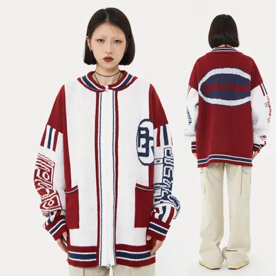 American College Style Ins Letters Loose Color Matching Sweater