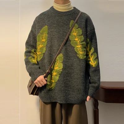 Abstract Jacquard Sweater Couple's Heavy Bottomed Shirt