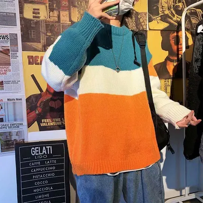  Japanese Retro Solid Color Sweater Men Korean Version