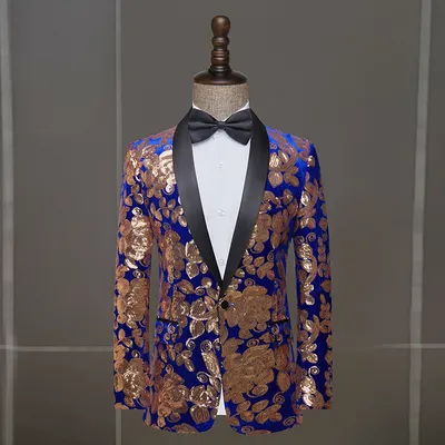 Mens Velvet Sequin Casual Versatile Blazer