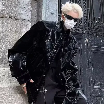 Advanced Sense Padded Shoulder PU Leather Coat