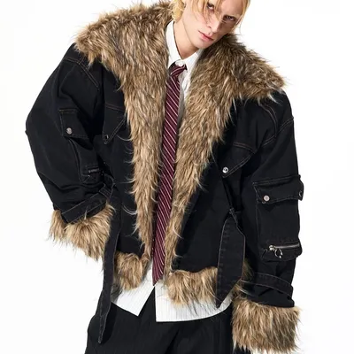 Advanced Quilted Fur Patchwork Denim Jacket