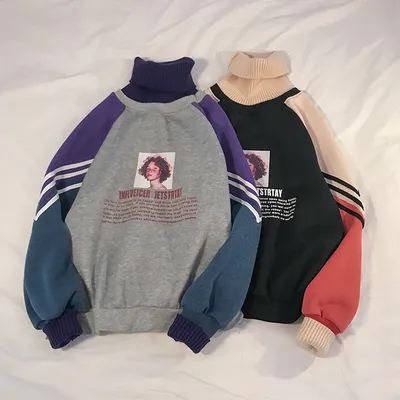 Autumn And Winter New Korean Version Of The Trend Of Men's Sweaters Hong Kong Style Casual Bf Jacket Loose Turtleneck Couple Bottoming Shirt