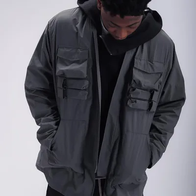 American Street Functional Work Jacket Men's Loose Shawl Collar Multiple Pockets