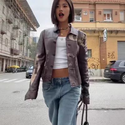 Fashionable Minimalist Versatile Printed Leather Short Jacket With Long Sleeves