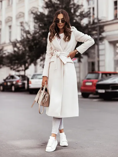 Autumn And Winter Simple Long Sleeved V Neck Tie Woolen Coat
