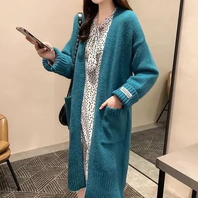 Autumn And Winter Jacket Mid-length Women's Outer V-neck Knitted Cardigan Sweater
