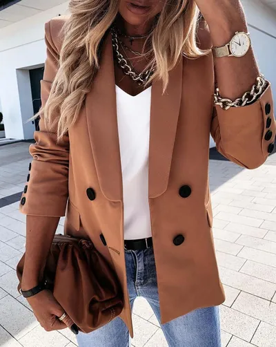 Autumn And Winter Long-sleeved Double-breasted Button Suit