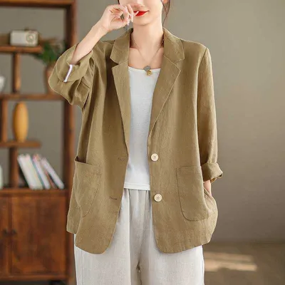 Artistic Retro Solid Color Loose-fitting Versatile Suit Top