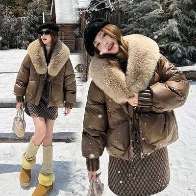 Big Fur Lapel Cotton-padded Coat Women