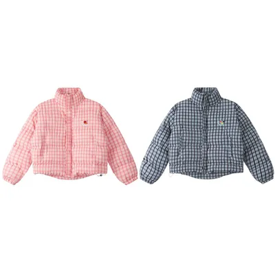 American Retro Trendy Simple Plaid Stand Collar Niche Casual Warm Cotton Coat