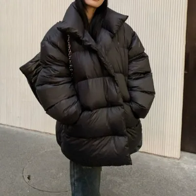 Black Mid-length Women's Thick Warm Design Down Jacket