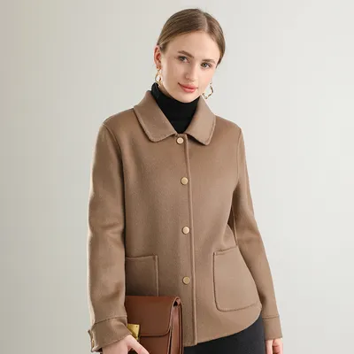 Autumn And Winter New Polo Collar Solid Color Coat For Women