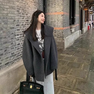 Womens Sophisticated Wool Double-faced Coat