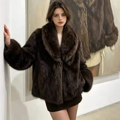 Autumn Winter Chic Fashion Jacket Double-sided Faux Fur Cropped Style